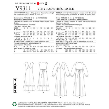 Vogue Misses' Dress V9311 - Paper Pattern, Size 6-8-10-12-14-16-18-20-22