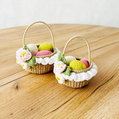 Crochet Easter basket, amigurumi basket, crochet eggs
