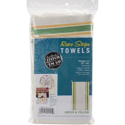 Aunt Martha's Stitch 'Em Up Retro Stripe Towels 3/Pk - Green Stripe