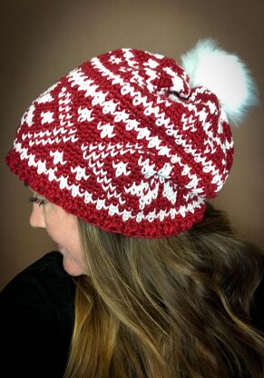 Fair Isle Snowflakes & Hearts Slouchy Beanie