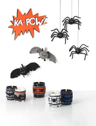Knitted Bats Spiders and Candle holders for Halloween
