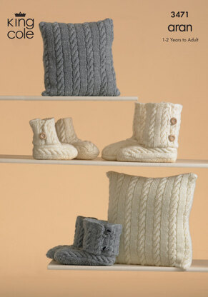 Knitted Slippers and Cushions in King Cole Fashion Aran - 3471