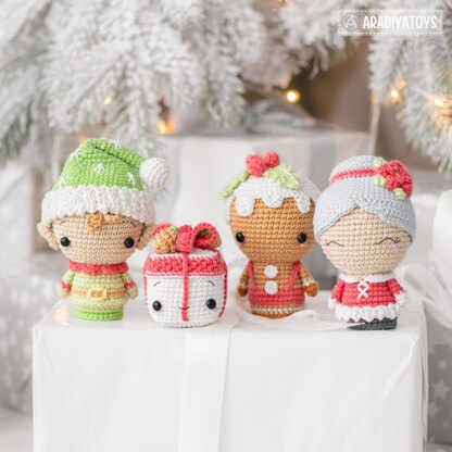 Crochet Christmas Pattern Amigurumi Mini Set Elf Mrs Claus Gingerbread Man Christmas Decorations Ornaments by AradiyaToys