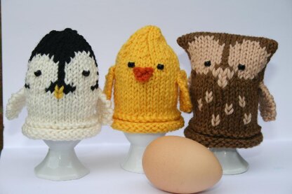 Owl, Chick and Penguin Egg Cozies