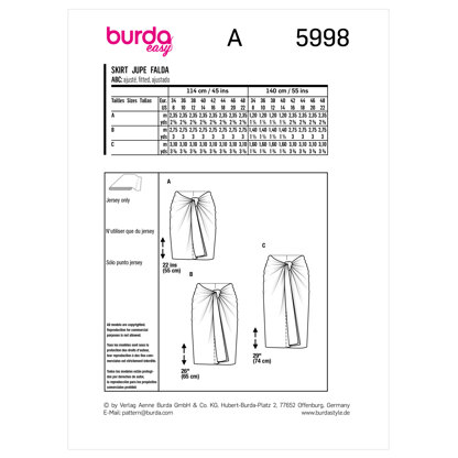 Burda Style Easy Skirt B5998 - Paper Pattern, Size 34 - 48