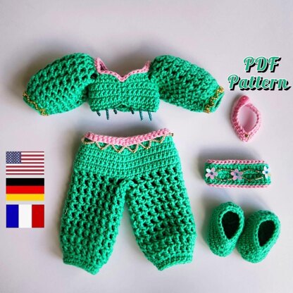 Oriental doll outfit for Astrid, Clothes crochet pattern, Amigurumi doll outfit pattern for a doll 12 inch, Crochet PDF in English, Deutsch, Français