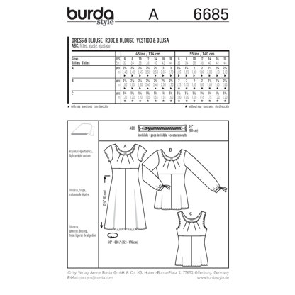 Burda Women's Dress & Blouse Sewing Pattern B6685 - Paper Pattern, Size 6-18