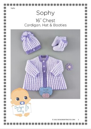 Sophy Newborn cardigan Hat & Booties 16 inch chest