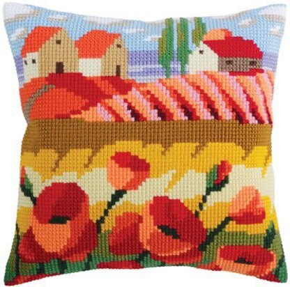 Collection D'Art Poppy Field I Cross Stitch Cushion Kit - 40cm x 40cm