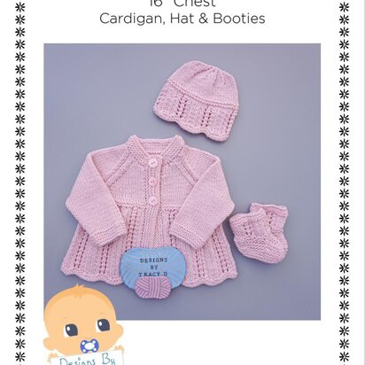 Cariad Baby Cardigan, hat & Booties knitting pattern