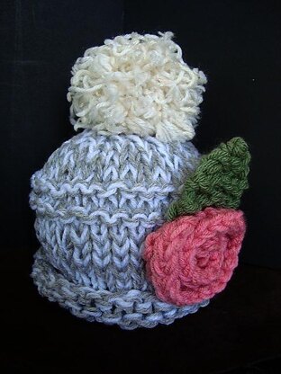 585 Knitted touque hat, flower, leaf, unisex,