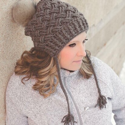 Chunky Diagonal Weave Pom Pom Slouch