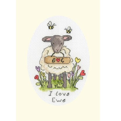 Bothy Threads I Love Ewe Cross Stitch Kit - 13 x 9cm oval