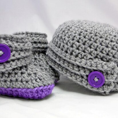 Buttoned Up Baby Beanie and Booties Gift Set
