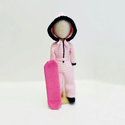 Snowboard doll pattern, amigurumi doll with clothes
