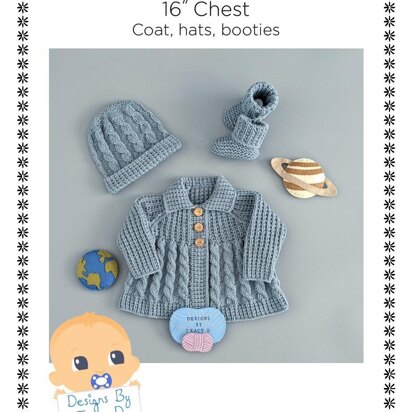 Cosmo matinee coat baby knitting pattern Newborn 16 inch chest