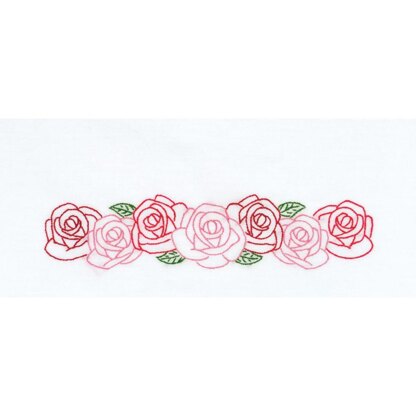 Jack Dempsey Stamped Pillowcases W White Lace Edge 2Pkg - Rose Garden
