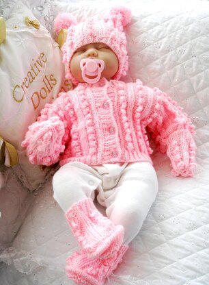 Dolls Clothes Knitting pattern, Bobble Cardigan, Hat and Boots