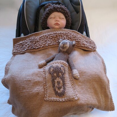 Brown Bear Baby Car Seat Blanket with Hat & Toy