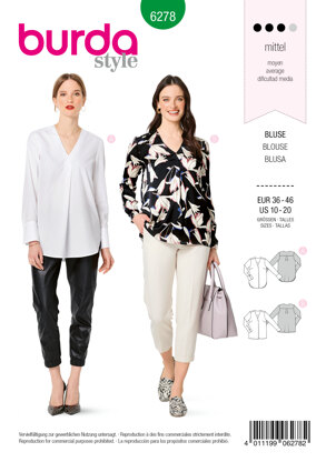 Burda Style Women's Blouses Pull-On in Two Lengths B6278 - Paper Pattern, Size 10-20