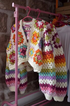 Aran granny squares and stripes cardigan