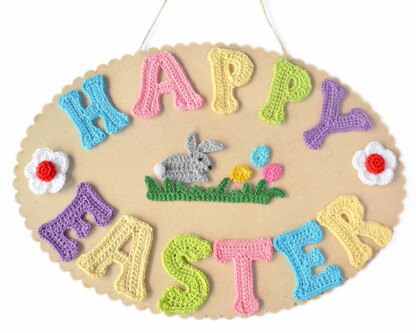 Easter Applique. Wall Plaque. Crochet Letters. Bunny Embellishment. Easter Pattern.