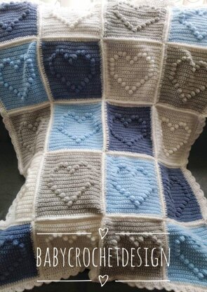 Crochet bobble heart baby blanket