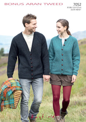 Lady’s and Man’s Cardigans in Hayfield Bonus Aran Tweed with Wool - 7052