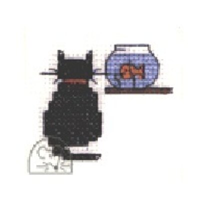 Mouseloft Stitchlets - Cat and Goldfish Cross Stitch Kit - 64mm