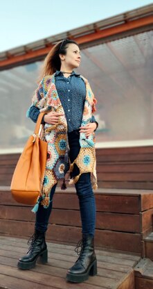 Arlene crochet hexagon motif shawl with tassels