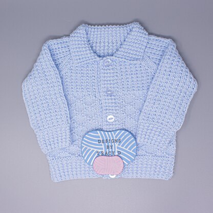 Gareth Unisex Pram set. Cardigan, Trousers, hat & booties 18-20" chest size