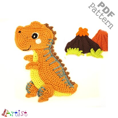 Trex Baby dinosaur crochet applique pattern