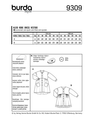 Burda Style Children's Dresses, Buttons at Front, with Trim and Pocket Variations B9309 - Paper Pattern, Size 2-7