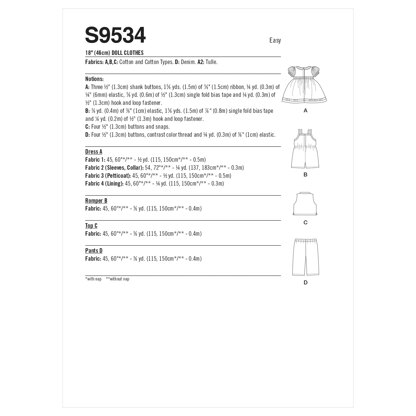 Simplicity 18" Doll Clothes S9534 - Paper Pattern, Size OS (One Size Only)