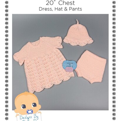 Gwen baby dress, pants & hat knitting pattern