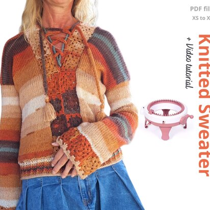 Knitted sweater with granny squares