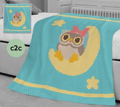 C2C CROCHET Bed Throw - Owl on the Moon - 54" x 60"