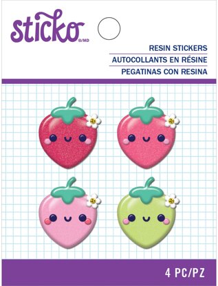 Sticko Resin Sticker - Small Strawberry, 4/Pkg