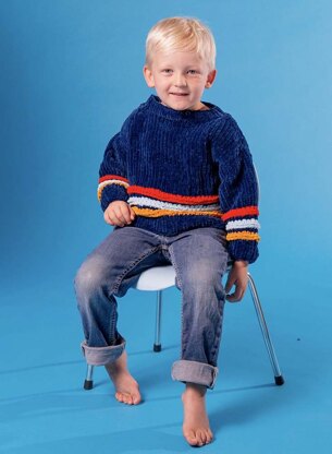 Super Striped Sweater & Cardigan - Free Jumper & Cardigan Knitting Pattern For Kids in Paintbox Yarns Chenille by Paintbox Yarns