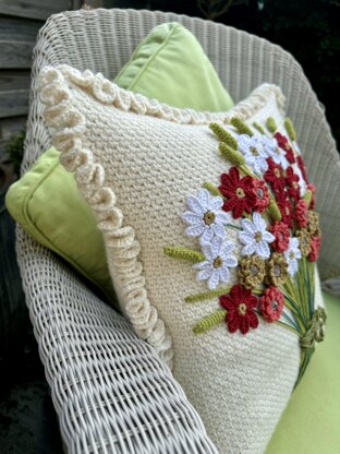 Handtied bouquet crochet cushion