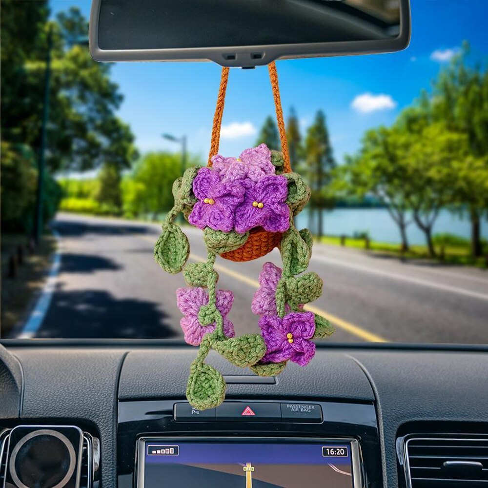 Lilac Basket Car Hanging Crochet pattern by Camille | LoveCrafts