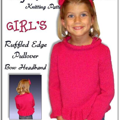 Knitting Pattern, Girls pullover Sweater with bow headband. 342