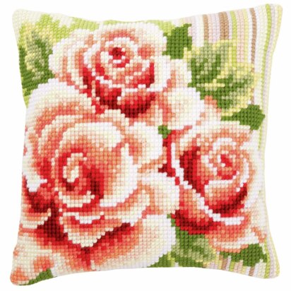 Vervaco Cross Stitch Kit: Cushion: Pink Roses - 40 x 40cm