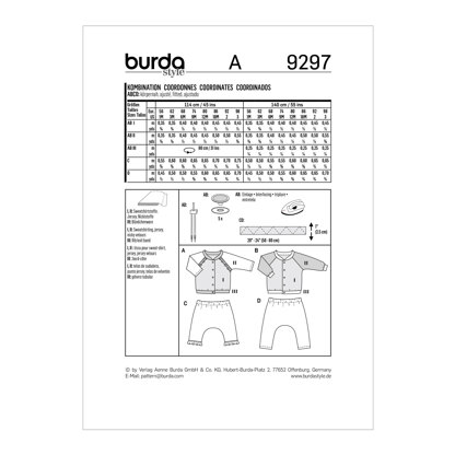 Burda Style Babies' Sweatjacket â€“ Raglan Sleeve Jacket with Stand Collar â€“ Pull-on Trousers/Pants 9297 - Paper Pattern, Size 1M - 3