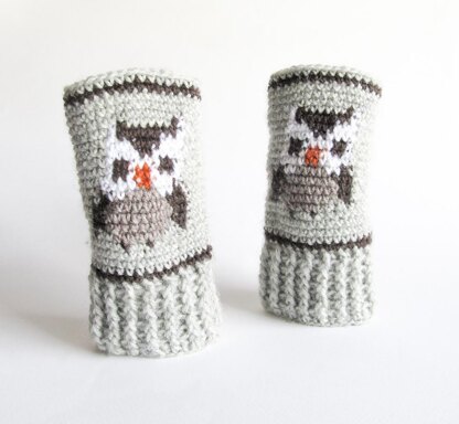 Crochet Owl Fair Isle Mitts