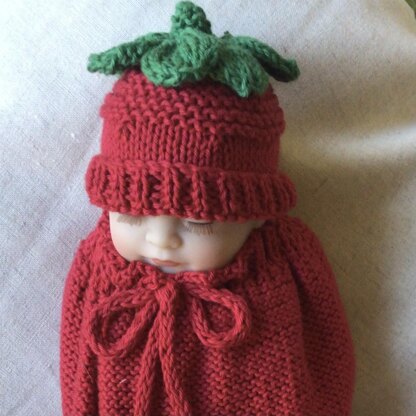 Doll strawberry sleeping bag cacoon and matching hat