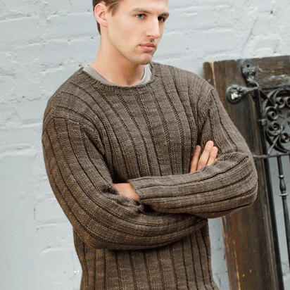 Men's Ribbed Sweater in Blue Sky Fibers Worsted Hand Dyes - Downloadable PDF