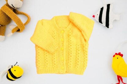 Twist Round Neck Baby Cardigan Knitting Pattern #614