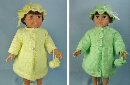 Spring Coat, Hat, Matching Purse, Knitting Patterns fit American Girl and other 18-Inch Dolls