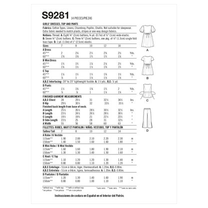Simplicity Girls' Dresses, Top & Pants S9281 - Paper Pattern, Size A (7-8-10-12-14)